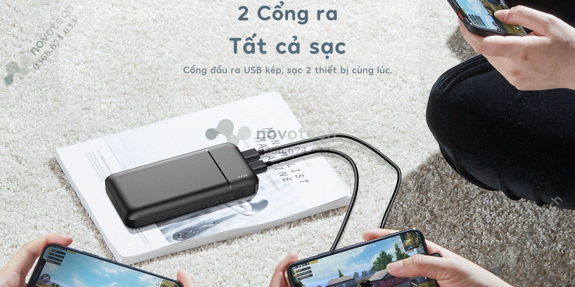 Pin dự phòng Remax-167 sạc nhiều thiết bị cùng lúc.