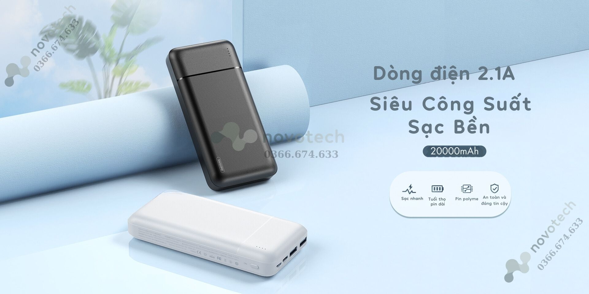 Pin sạc dự phòng REMAX RPP-166 20000mAh cổng ra 2USB