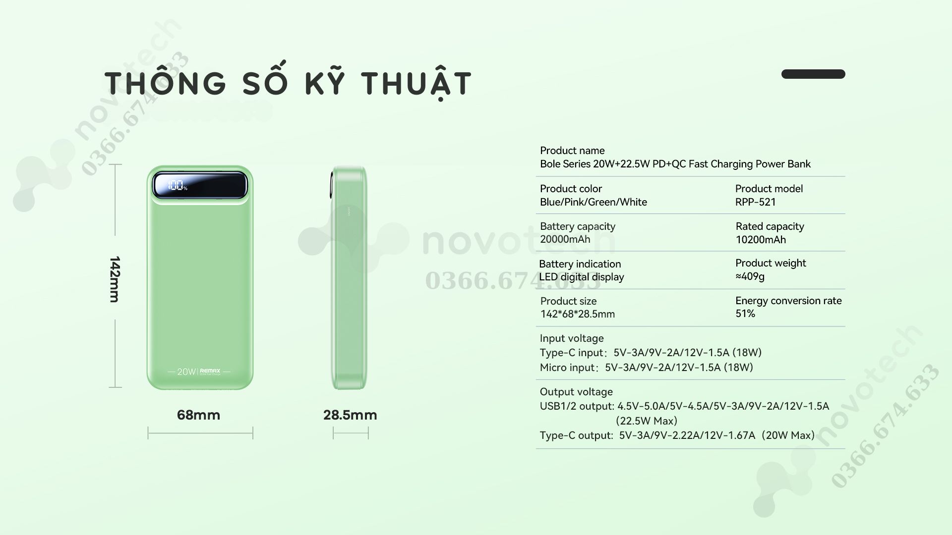 Thông số kỹ thuật Pin sạc dự phòng Remax RPP-521.
