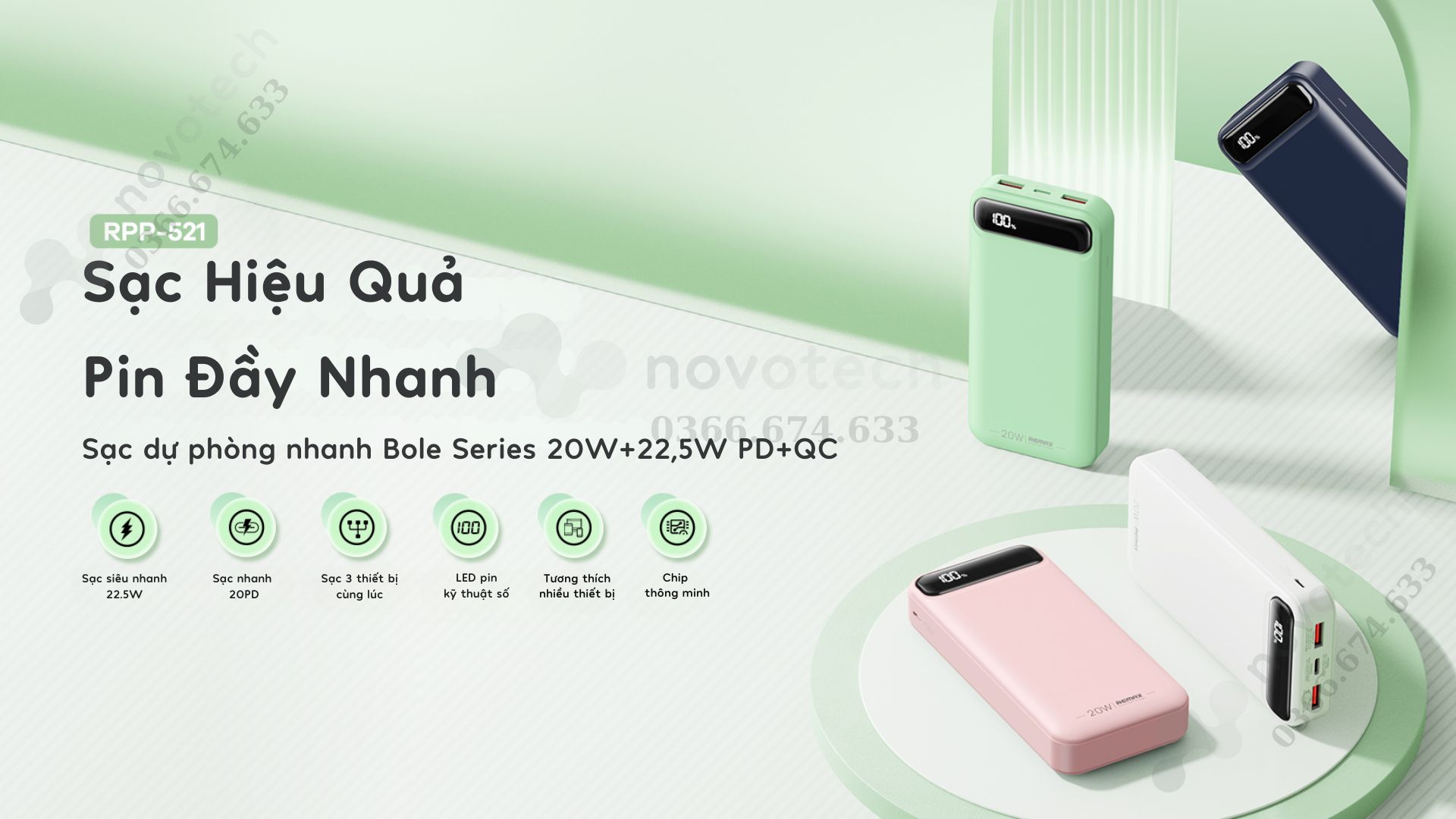 Pin sạc dự phòng REMAX RPP-521 20000mAh sạc nhanh.