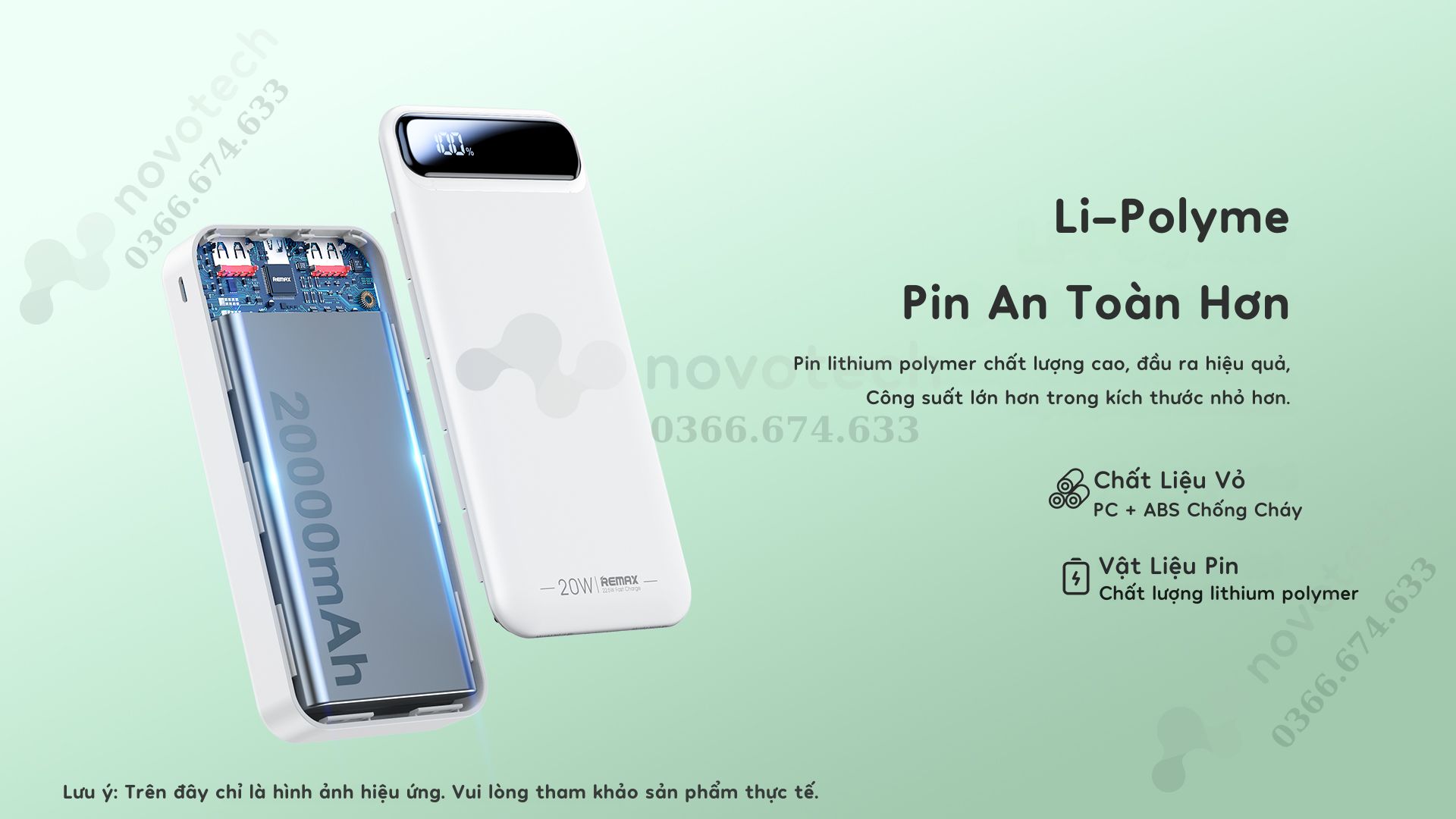 Vỏ pin được làm từ nhựa PC + ABS chống cháy, bảo vệ an toàn.