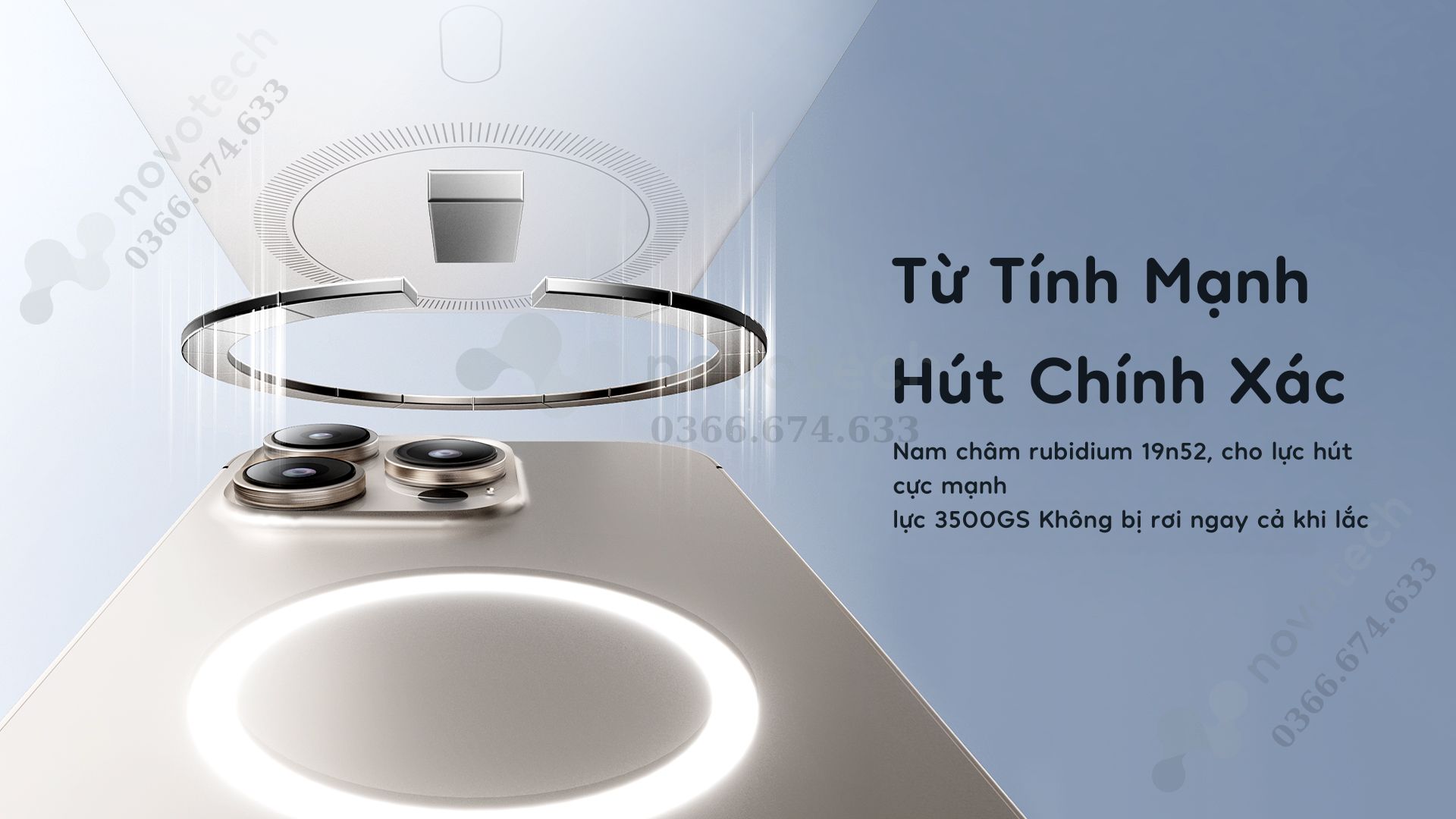 Sạc không dây từ tính mạnh, hút chính xác.