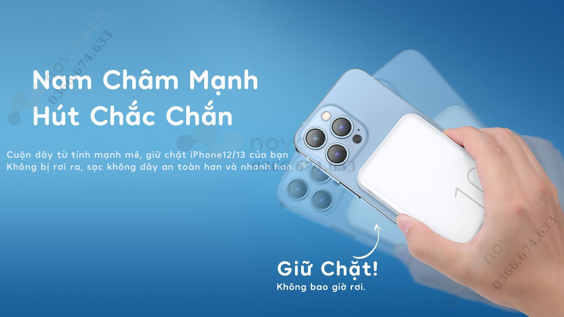 Sạc từ tính mạnh mẽ, giữ chặt thiết bị di động của bạn không bị rơi.