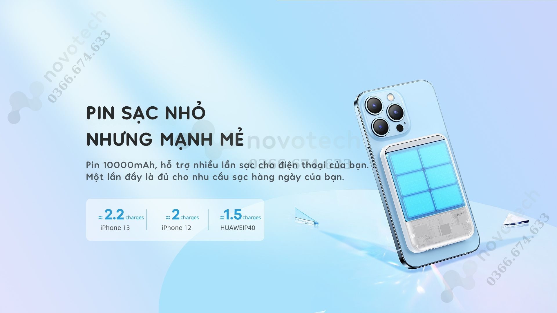 Pin nhỏ nhưng mạnh mẽ, sạc nguyên ngày cho nhiều thiết bị.